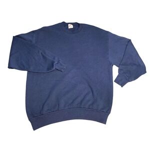VTG 80s 90s Jerzees Blank Sweatshirt Blue Pullover Size L Crewneck Made In USA